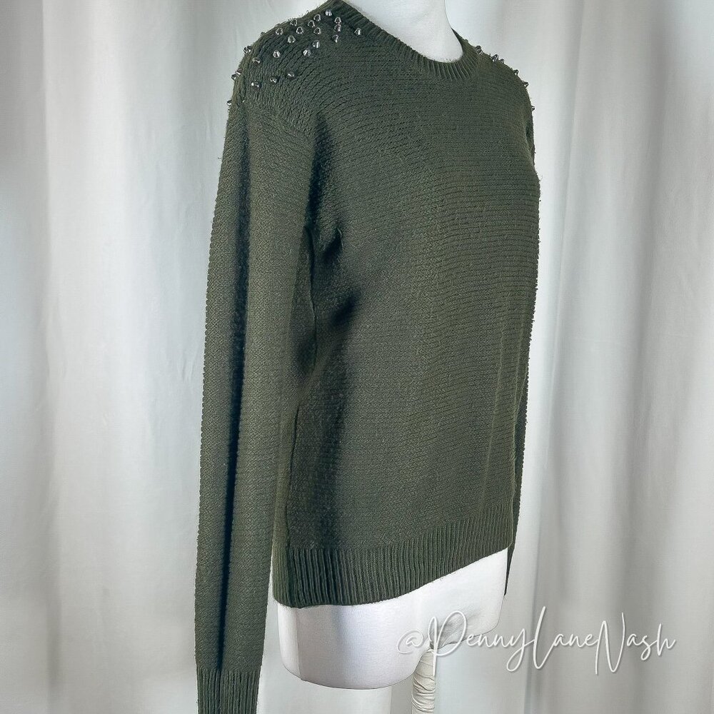 Forever21 Studded Shoulder Sweater Small S Olive - Picture 3 of 9